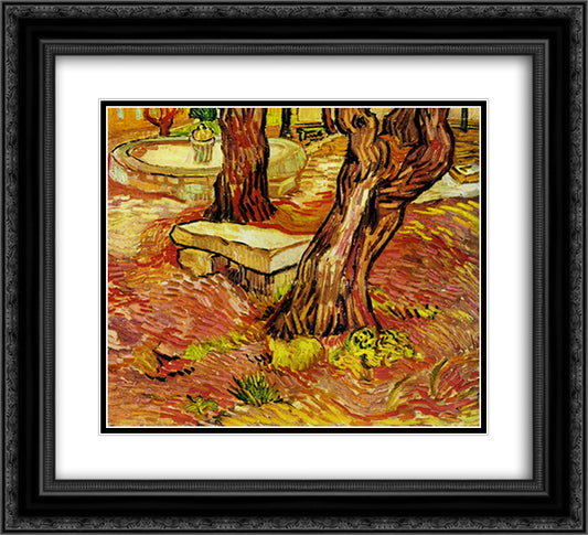 The Stone Bench in the Garden at Saint-Paul Hospital 22x20 Black Ornate Wood Framed Art Print Poster with Double Matting by Van Gogh, Vincent