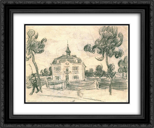 The Town Hall at Auvers 24x20 Black Ornate Wood Framed Art Print Poster with Double Matting by Van Gogh, Vincent