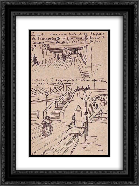 The Viaduct and the Trinquetaille Bridge 18x24 Black Ornate Wood Framed Art Print Poster with Double Matting by Van Gogh, Vincent