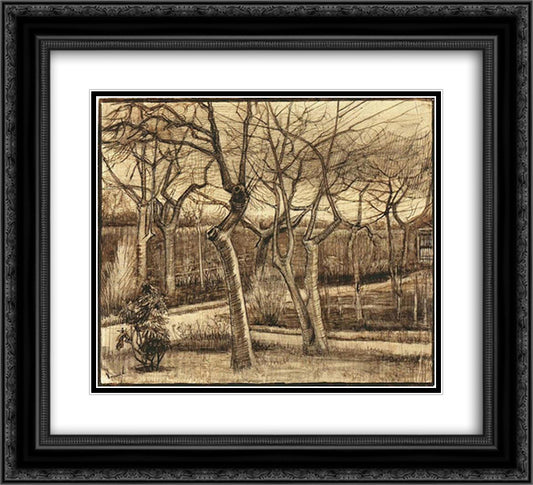 The Vicarage Garden 22x20 Black Ornate Wood Framed Art Print Poster with Double Matting by Van Gogh, Vincent