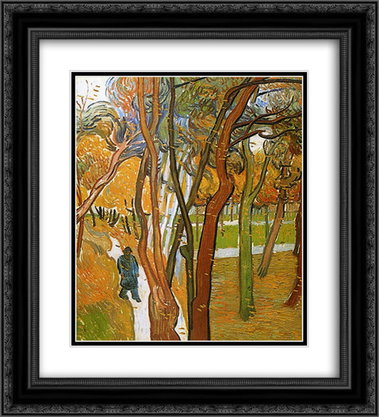 The Walk - Falling Leaves 20x22 Black Ornate Wood Framed Art Print Poster with Double Matting by Van Gogh, Vincent