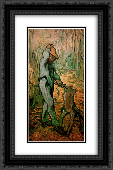 The Woodcutter after Millet 16x24 Black Ornate Wood Framed Art Print Poster with Double Matting by Van Gogh, Vincent