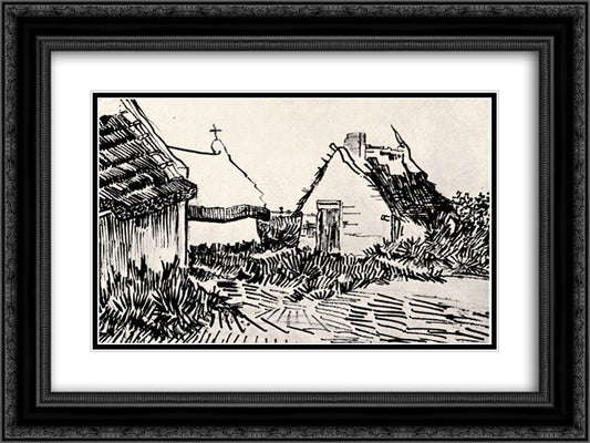 Three Cottages in Saintes-Maries 24x18 Black Ornate Wood Framed Art Print Poster with Double Matting by Van Gogh, Vincent