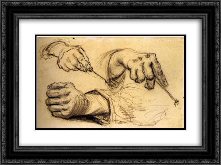 Three Hands, Two Holding Forks 24x18 Black Ornate Wood Framed Art Print Poster with Double Matting by Van Gogh, Vincent