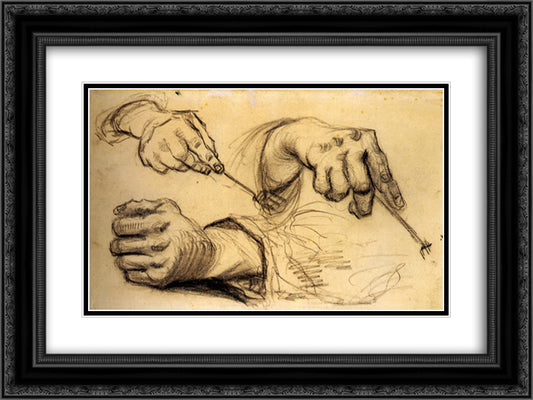Three Hands, Two Holding Forks 24x18 Black Ornate Wood Framed Art Print Poster with Double Matting by Van Gogh, Vincent