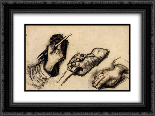 Three Hands, Two with Knives 24x18 Black Ornate Wood Framed Art Print Poster with Double Matting by Van Gogh, Vincent