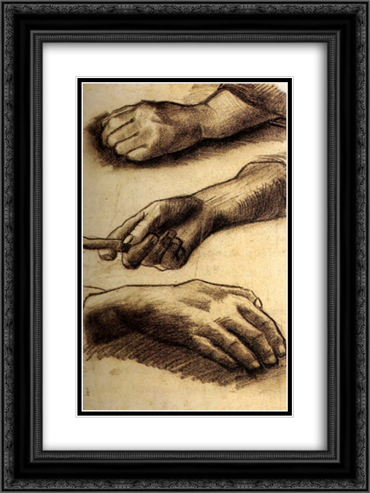 Three Hands 18x24 Black Ornate Wood Framed Art Print Poster with Double Matting by Van Gogh, Vincent