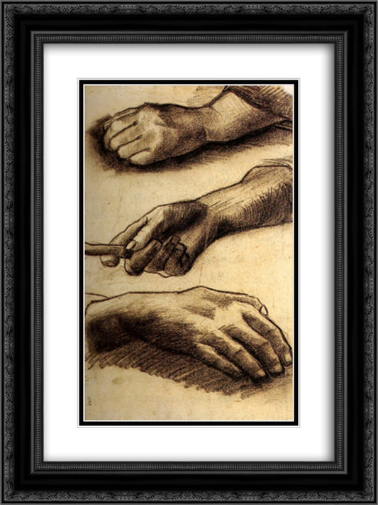 Three Hands 18x24 Black Ornate Wood Framed Art Print Poster with Double Matting by Van Gogh, Vincent