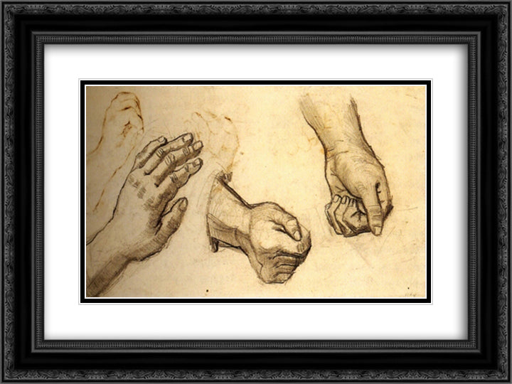 Three Hands 24x18 Black Ornate Wood Framed Art Print Poster with Double Matting by Van Gogh, Vincent
