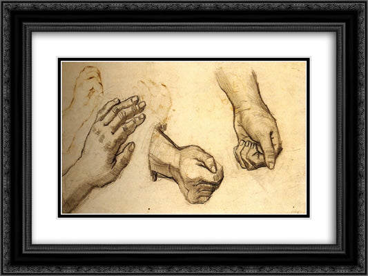 Three Hands 24x18 Black Ornate Wood Framed Art Print Poster with Double Matting by Van Gogh, Vincent