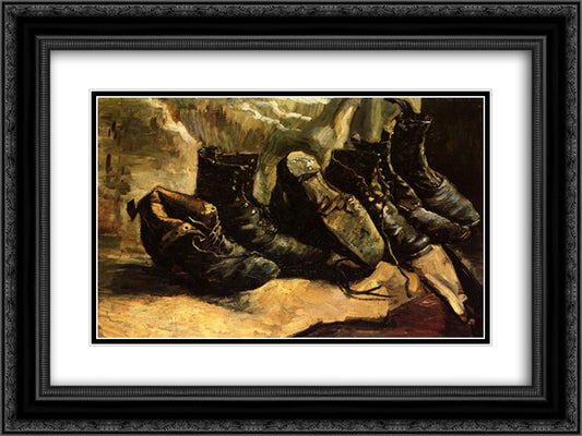 Three Pairs of Shoes 24x18 Black Ornate Wood Framed Art Print Poster with Double Matting by Van Gogh, Vincent