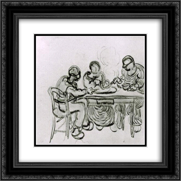 Three Peasants at a Meal 20x20 Black Ornate Wood Framed Art Print Poster with Double Matting by Van Gogh, Vincent