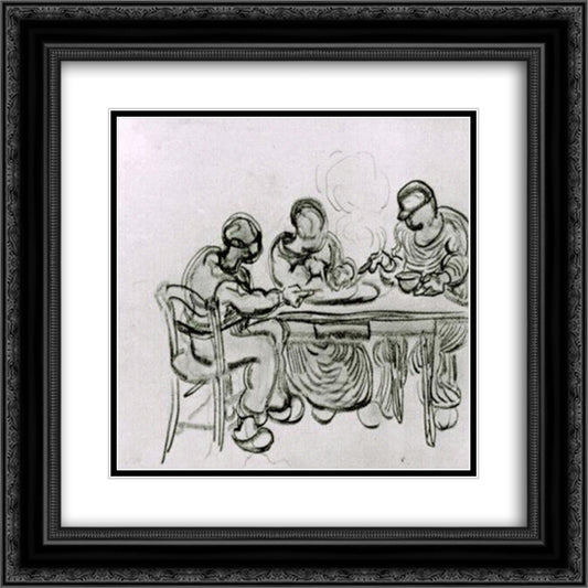 Three Peasants at a Meal 20x20 Black Ornate Wood Framed Art Print Poster with Double Matting by Van Gogh, Vincent