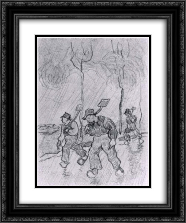 Three Peasants with Spades on a Road in the Rain 20x24 Black Ornate Wood Framed Art Print Poster with Double Matting by Van Gogh, Vincent