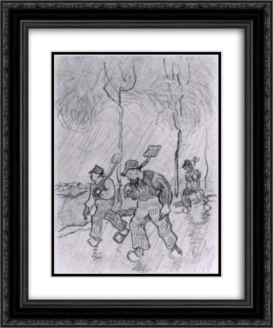 Three Peasants with Spades on a Road in the Rain 20x24 Black Ornate Wood Framed Art Print Poster with Double Matting by Van Gogh, Vincent