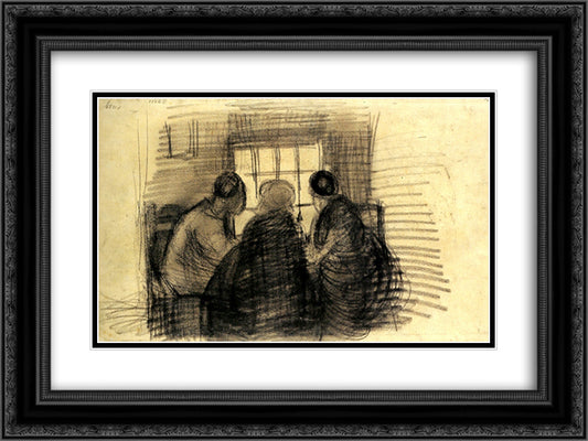 Three People Sharing a Meal 24x18 Black Ornate Wood Framed Art Print Poster with Double Matting by Van Gogh, Vincent