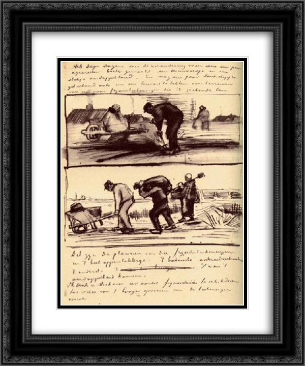 Three Persons Returning from the Potato Field 20x24 Black Ornate Wood Framed Art Print Poster with Double Matting by Van Gogh, Vincent