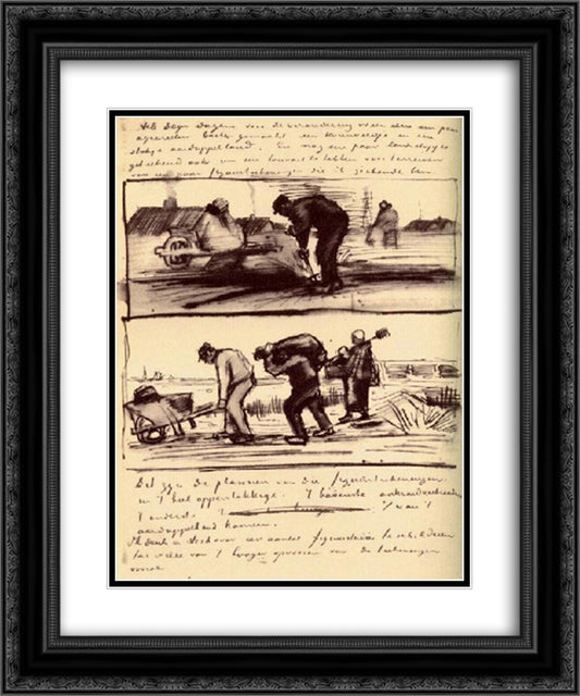 Three Persons Returning from the Potato Field 20x24 Black Ornate Wood Framed Art Print Poster with Double Matting by Van Gogh, Vincent