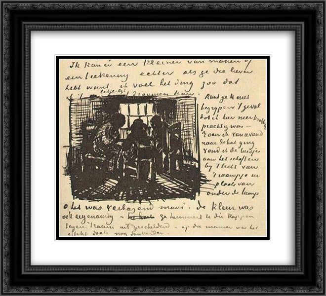 Three Persons Sitting at the Window 22x20 Black Ornate Wood Framed Art Print Poster with Double Matting by Van Gogh, Vincent