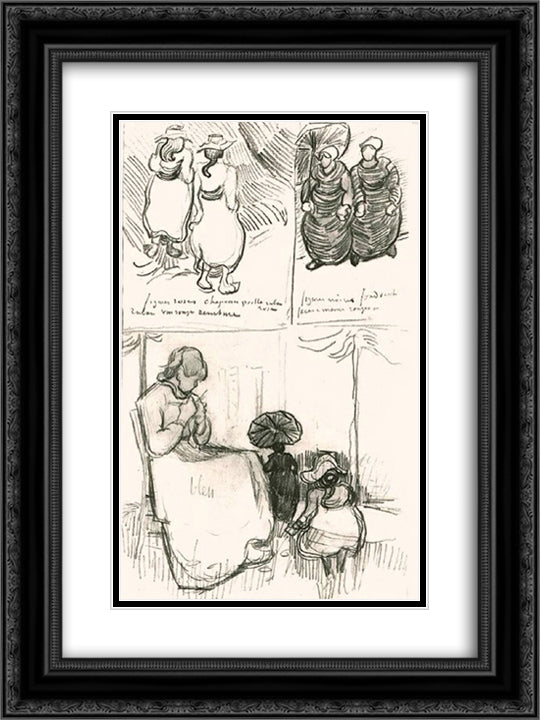 Three Studies 18x24 Black Ornate Wood Framed Art Print Poster with Double Matting by Van Gogh, Vincent