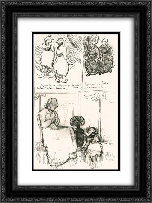 Three Studies 18x24 Black Ornate Wood Framed Art Print Poster with Double Matting by Van Gogh, Vincent