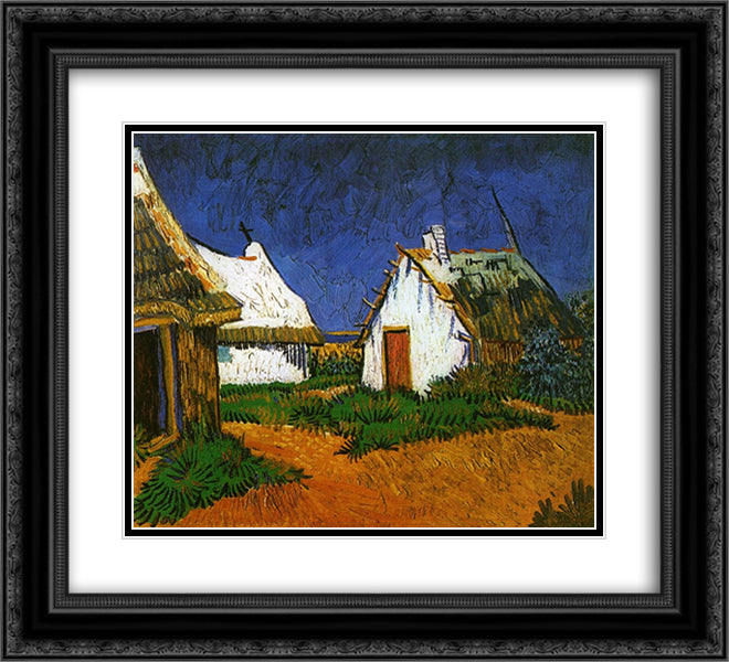 Three White Cottages in Saintes-Maries 22x20 Black Ornate Wood Framed Art Print Poster with Double Matting by Van Gogh, Vincent