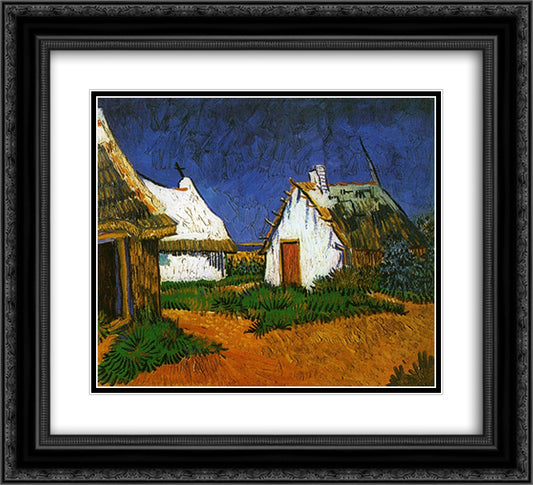 Three White Cottages in Saintes-Maries 22x20 Black Ornate Wood Framed Art Print Poster with Double Matting by Van Gogh, Vincent