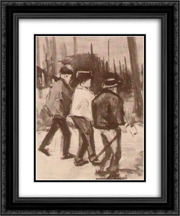 Three Woodcutters Walking 20x24 Black Ornate Wood Framed Art Print Poster with Double Matting by Van Gogh, Vincent