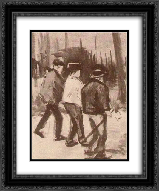 Three Woodcutters Walking 20x24 Black Ornate Wood Framed Art Print Poster with Double Matting by Van Gogh, Vincent