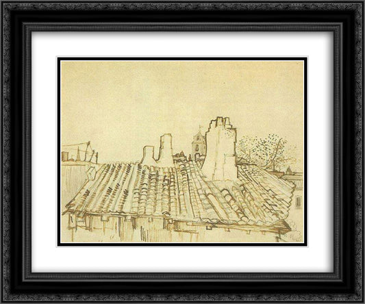 Tiled Roof with Chimneys and Church Tower 24x20 Black Ornate Wood Framed Art Print Poster with Double Matting by Van Gogh, Vincent