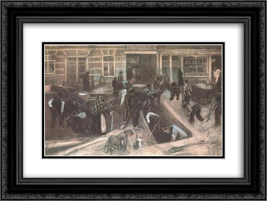 Torn-Up Street with Diggers 24x18 Black Ornate Wood Framed Art Print Poster with Double Matting by Van Gogh, Vincent