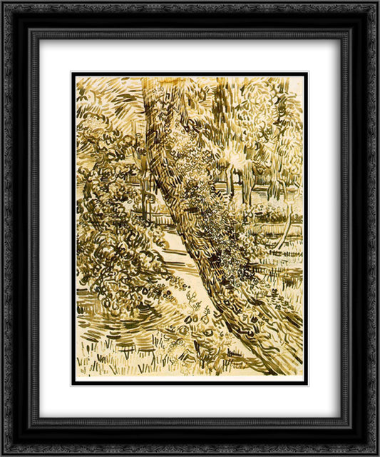 Tree with Ivy in the Asylum Garden 20x24 Black Ornate Wood Framed Art Print Poster with Double Matting by Van Gogh, Vincent