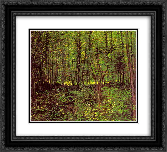 Trees and Undergrowth 22x20 Black Ornate Wood Framed Art Print Poster with Double Matting by Van Gogh, Vincent