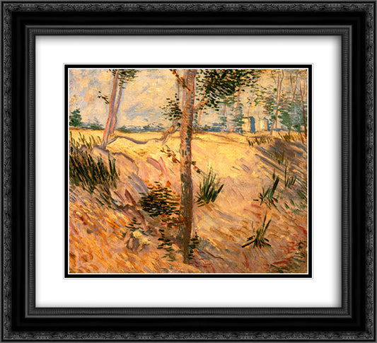 Trees in a Field on a Sunny Day 22x20 Black Ornate Wood Framed Art Print Poster with Double Matting by Van Gogh, Vincent