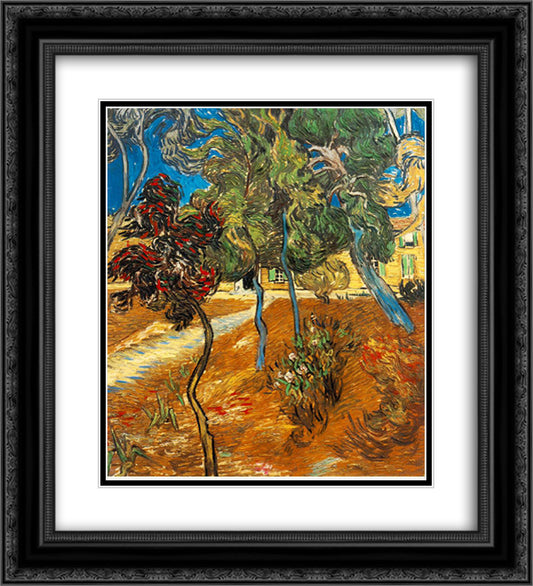 Trees in the Asylum Garden 20x22 Black Ornate Wood Framed Art Print Poster with Double Matting by Van Gogh, Vincent