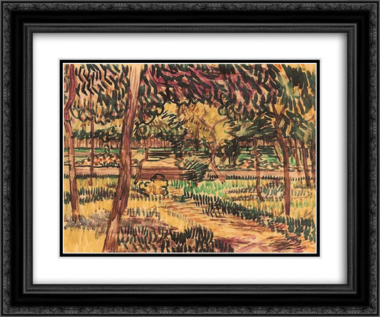 Trees in the Garden of the Asylum 24x20 Black Ornate Wood Framed Art Print Poster with Double Matting by Van Gogh, Vincent