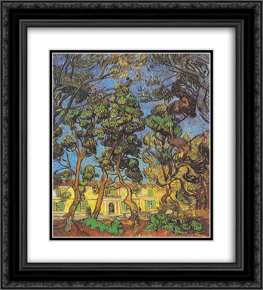 Trees in the garden of the Hospital Saint-Paul 20x22 Black Ornate Wood Framed Art Print Poster with Double Matting by Van Gogh, Vincent