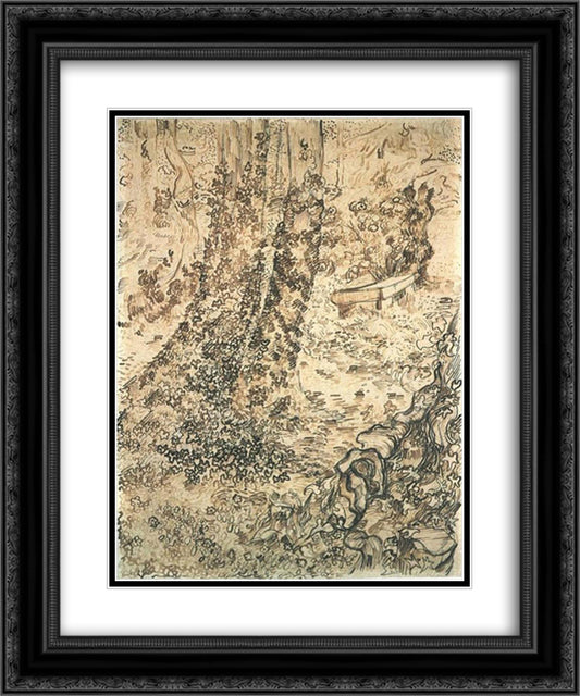 Trees with Ivy 20x24 Black Ornate Wood Framed Art Print Poster with Double Matting by Van Gogh, Vincent