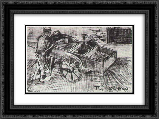 Two Boys near a Cart 24x18 Black Ornate Wood Framed Art Print Poster with Double Matting by Van Gogh, Vincent