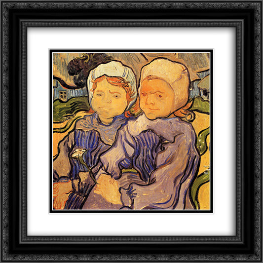 Two Children 20x20 Black Ornate Wood Framed Art Print Poster with Double Matting by Van Gogh, Vincent