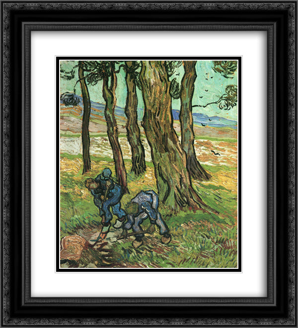 Two Diggers Among Trees 20x22 Black Ornate Wood Framed Art Print Poster with Double Matting by Van Gogh, Vincent