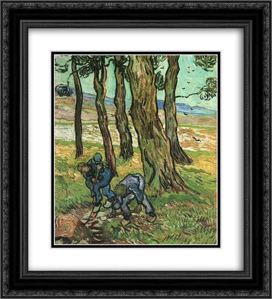 Two Diggers Among Trees 20x22 Black Ornate Wood Framed Art Print Poster with Double Matting by Van Gogh, Vincent