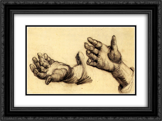 Two Hands 24x18 Black Ornate Wood Framed Art Print Poster with Double Matting by Van Gogh, Vincent