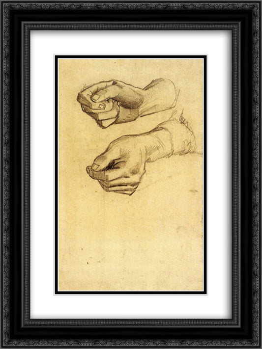 Two Hands 18x24 Black Ornate Wood Framed Art Print Poster with Double Matting by Van Gogh, Vincent