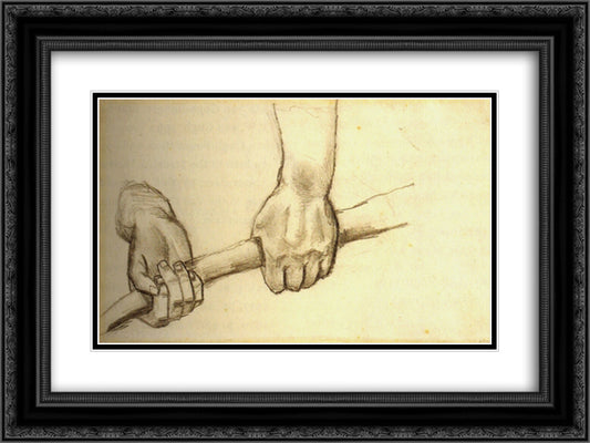 Two Hands with a Stick 24x18 Black Ornate Wood Framed Art Print Poster with Double Matting by Van Gogh, Vincent
