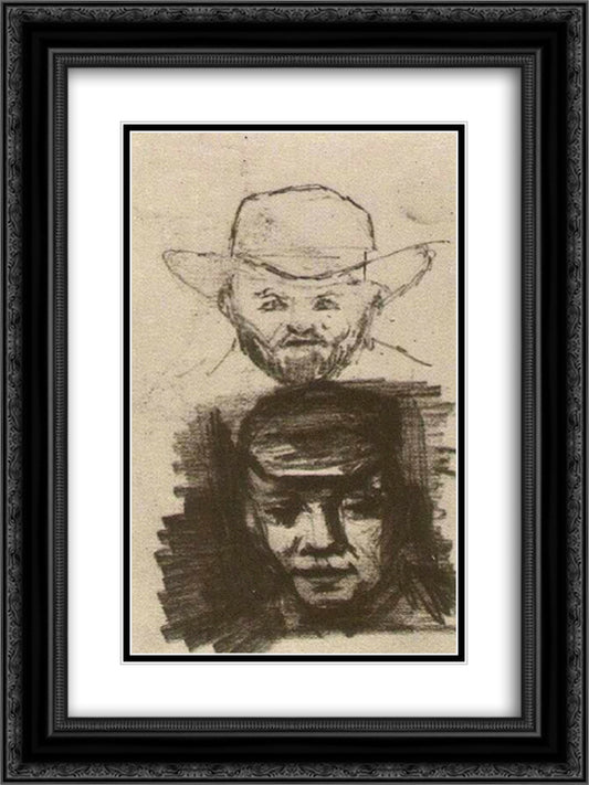 Two Heads Man with Beard and Hat Peasant with Cap 18x24 Black Ornate Wood Framed Art Print Poster with Double Matting by Van Gogh, Vincent