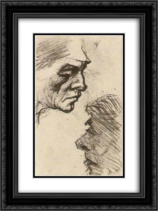 Two Heads of Men 18x24 Black Ornate Wood Framed Art Print Poster with Double Matting by Van Gogh, Vincent