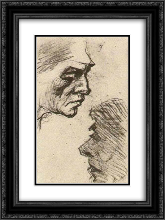 Two Heads of Men 18x24 Black Ornate Wood Framed Art Print Poster with Double Matting by Van Gogh, Vincent