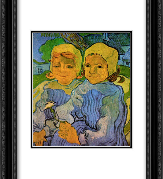 Two Little Girls 20x22 Black Ornate Wood Framed Art Print Poster with Double Matting by Van Gogh, Vincent
