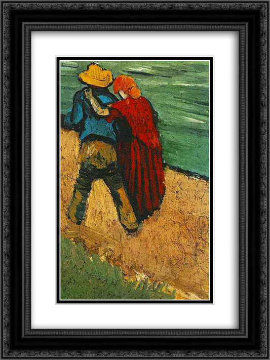 Two Lovers, Arles (Fragment) 18x24 Black Ornate Wood Framed Art Print Poster with Double Matting by Van Gogh, Vincent